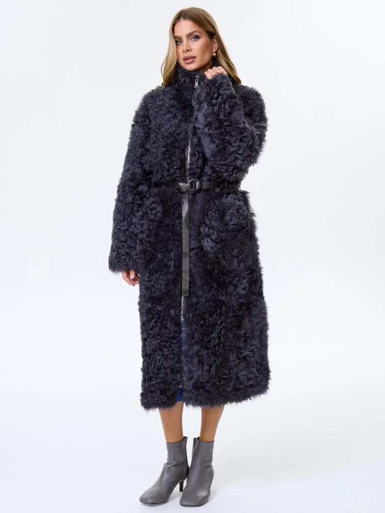 Длинная женская дубленка из натуральной овчины тиградо премиум класса 2025, темно-серая, размер 44, артикул 64210-1