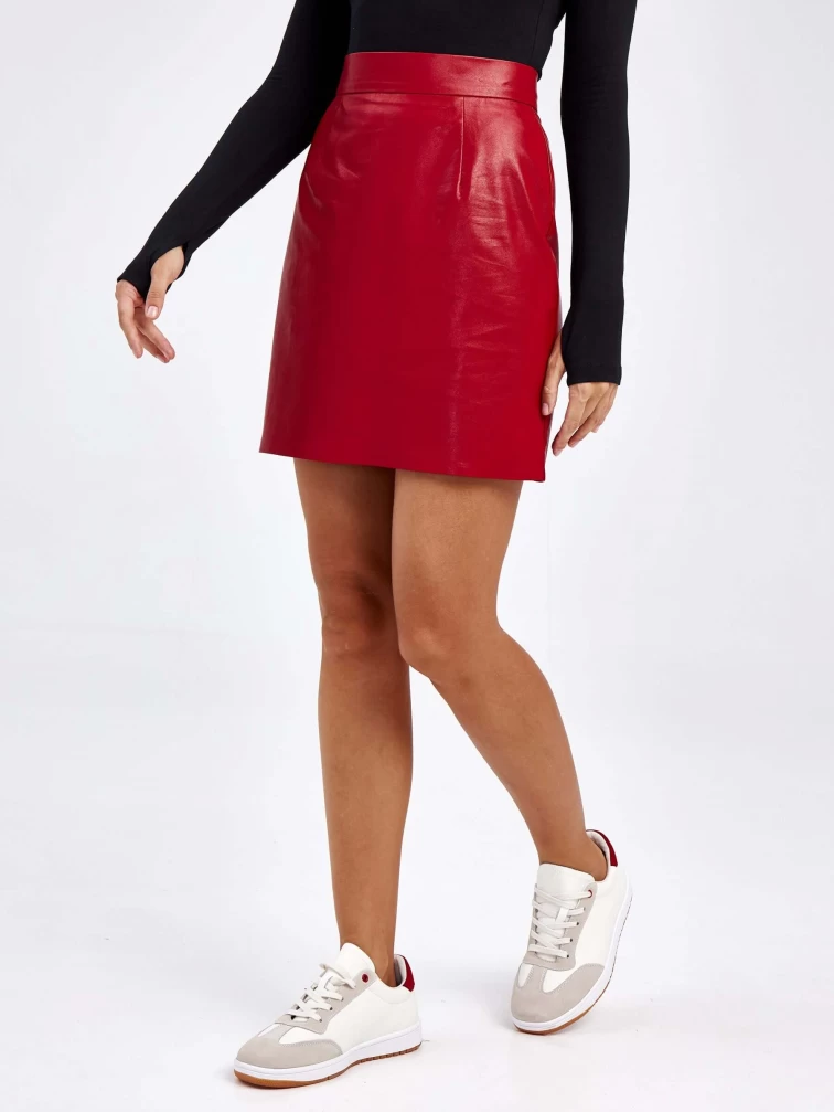 Женские кожаная юбка из экокожи 4539989, красная, размер 44, артикул 85850-6