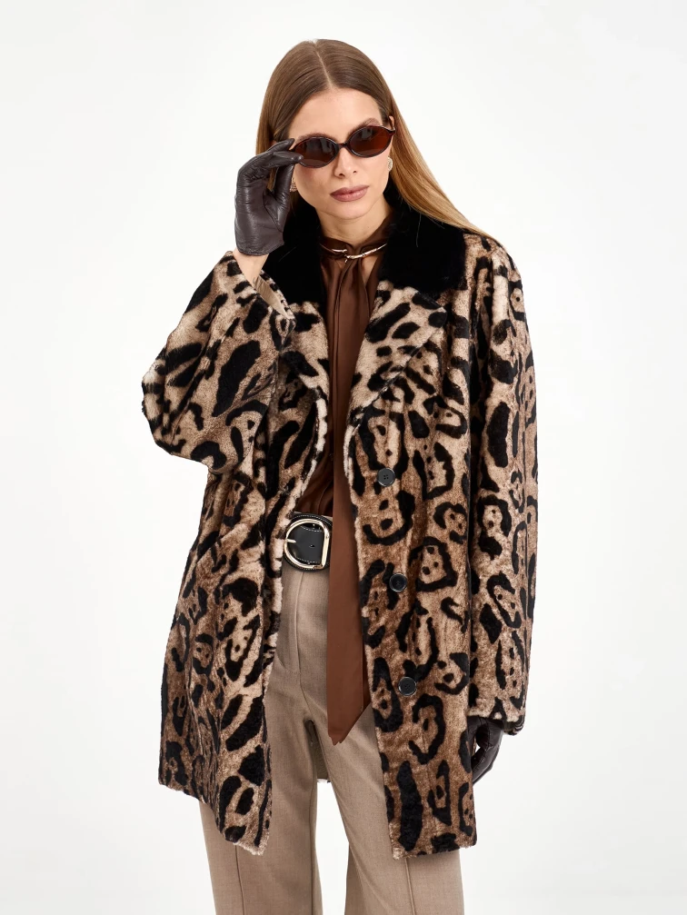 Короткая женская дубленка с норкой 2084, бежевая, размер 46, артикул 64970-0