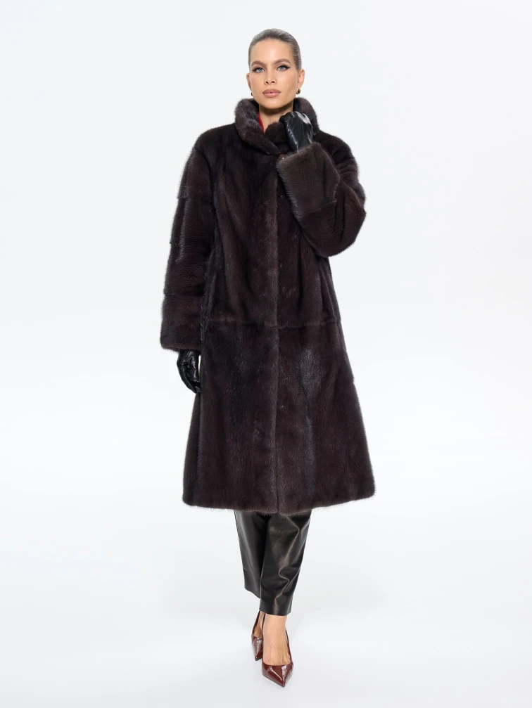 Длинная женcкая шуба  из меха норки Москвичка -1756, черная, размер 48, артикул 65450-1