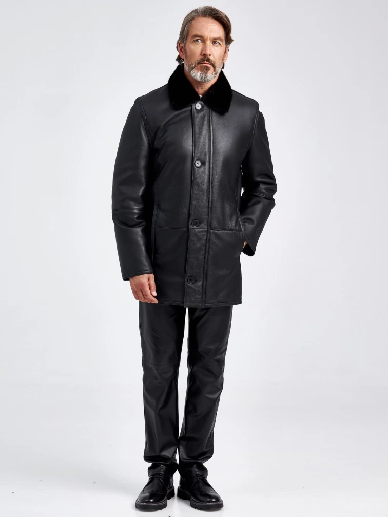 Мужская дубленка с норковым воротником 2323, черная, размер 46, артикул 71810-5