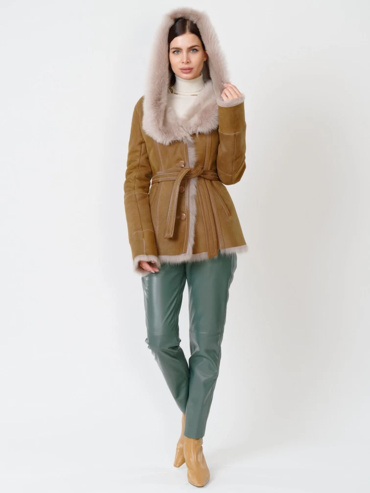 Зимний комплект женский: Дубленка 122 + Брюки 03, бежевый/оливковый, р. 42, арт. 111367-0