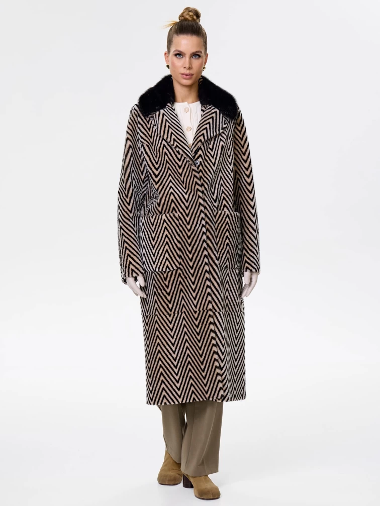 Двусторонняя женская дубленка с воротником из меха норки премиум класса 2003, бежевая, размер 48, артикул 62461-2