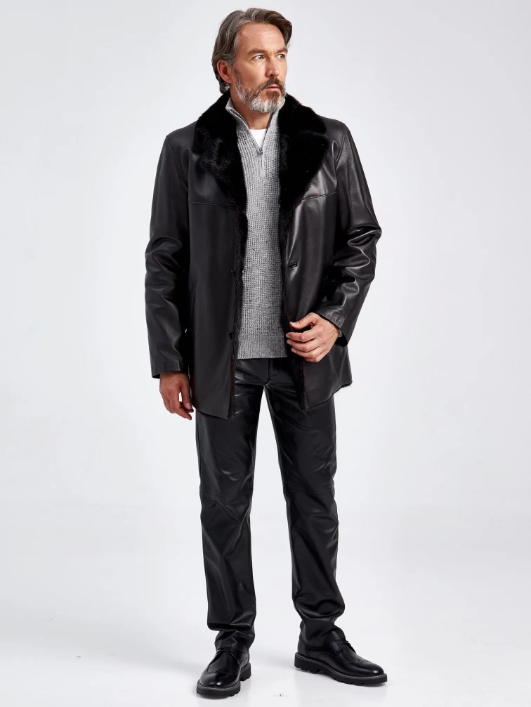 Двустороннее меховое кожаное полупальто на подкладке из меха норки Delon, черное, размер 48, артикул 40690-5