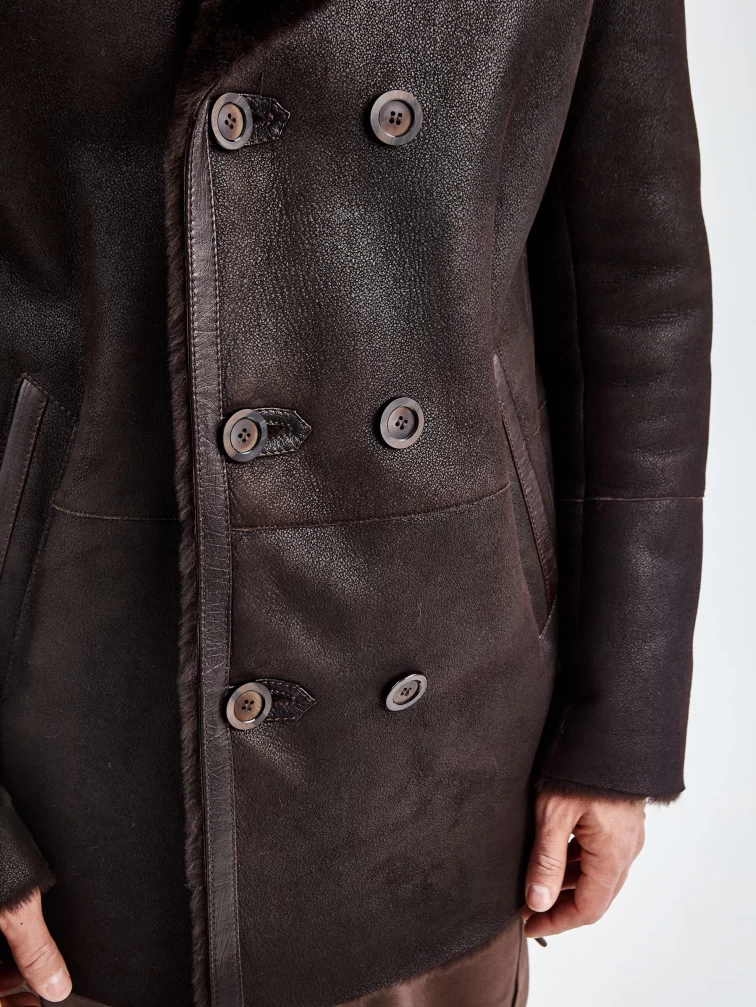 Дубленка двубортная классическая мужская 422, коричневая, размер 58, артикул 70500-2