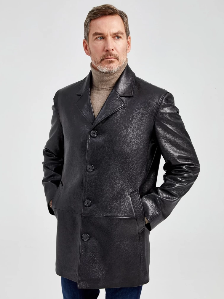 Кожаный пиджак мужской премиум класса 21/1, черный, размер 46, артикул 29031-0