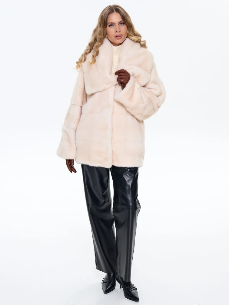 Поперечная женская норковая шуба BRASCHI LS 005, бежевая, размер 40, артикул 34350-2