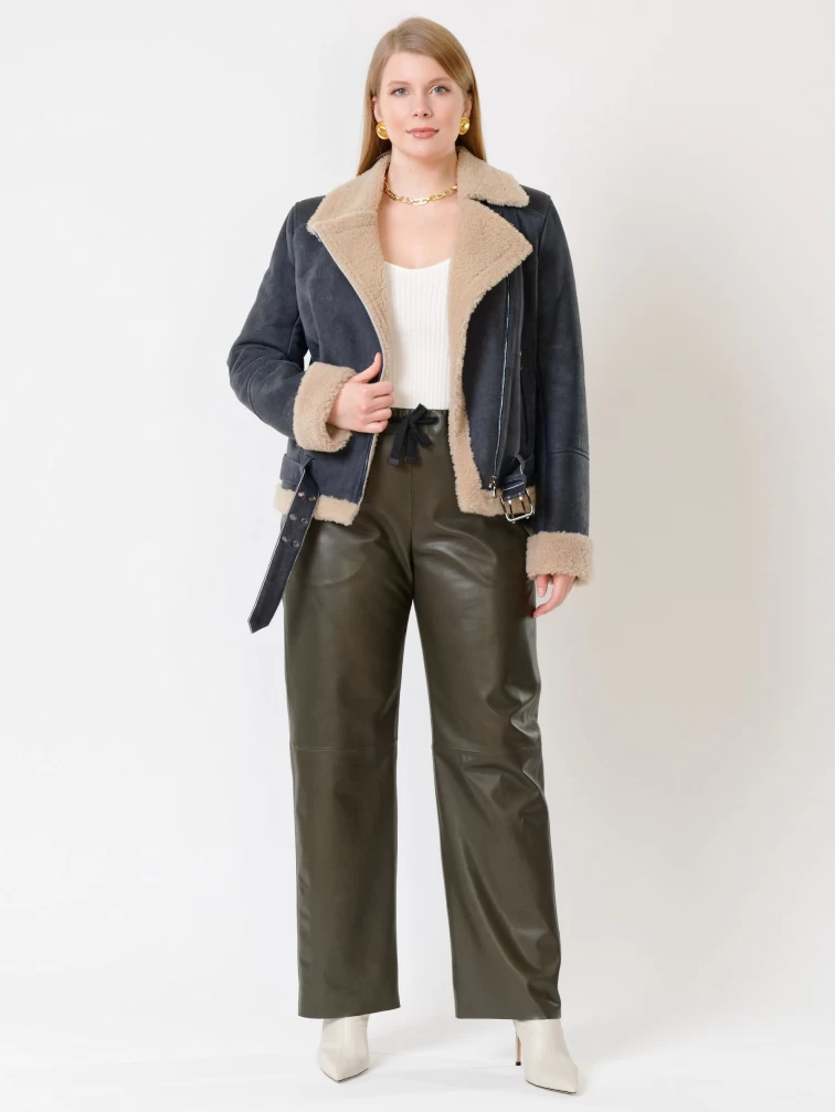 Зимний комплект женский: Дубленка 201 + Брюки 06, синий/оливковый, р. 48, арт. 111352-0