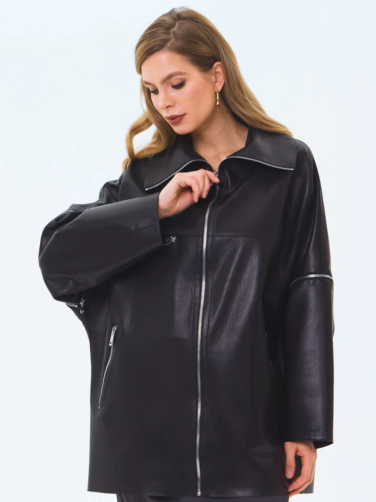 Кожаная куртка премиум класса для женщин 3088, черная, размер 46, артикул 24330-2