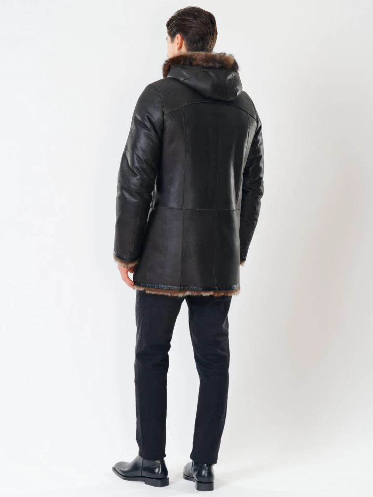 Двубортная мужская дубленка из тосканы с капюшоном премиум класса 415, черная, размер 54, артикул 70641-4
