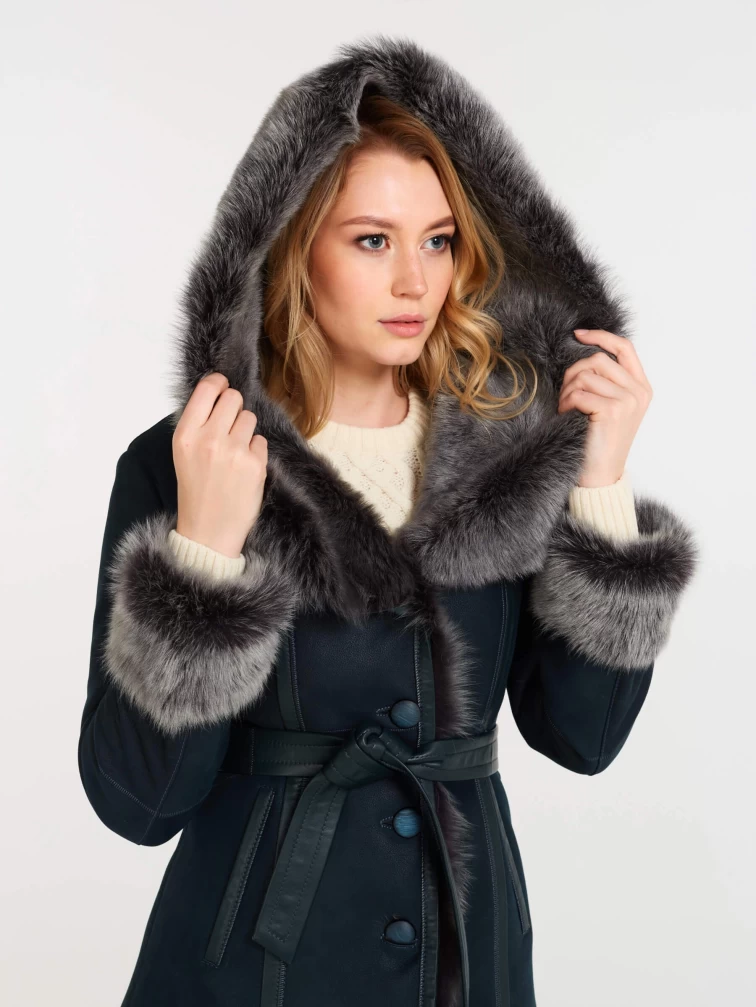 Зимний комплект женский: Дубленка 122 + Кожаная юбка 04, синий/голубой, р. 44, арт. 111329-1