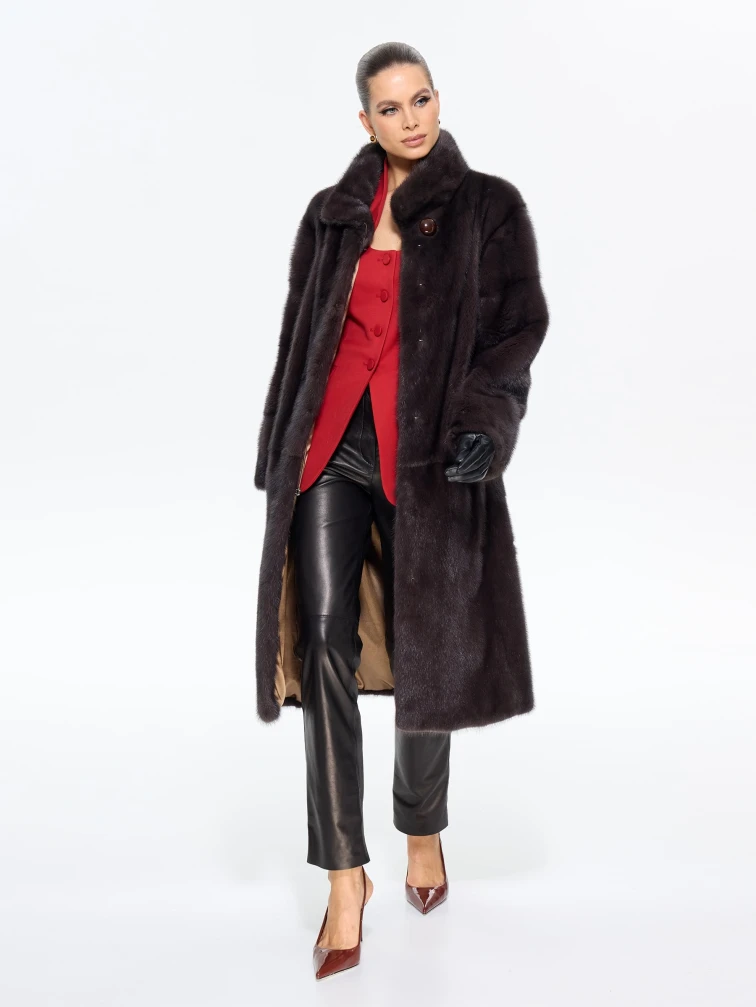 Длинная женcкая шуба  из меха норки Москвичка -1756, черная, размер 48, артикул 65450-6