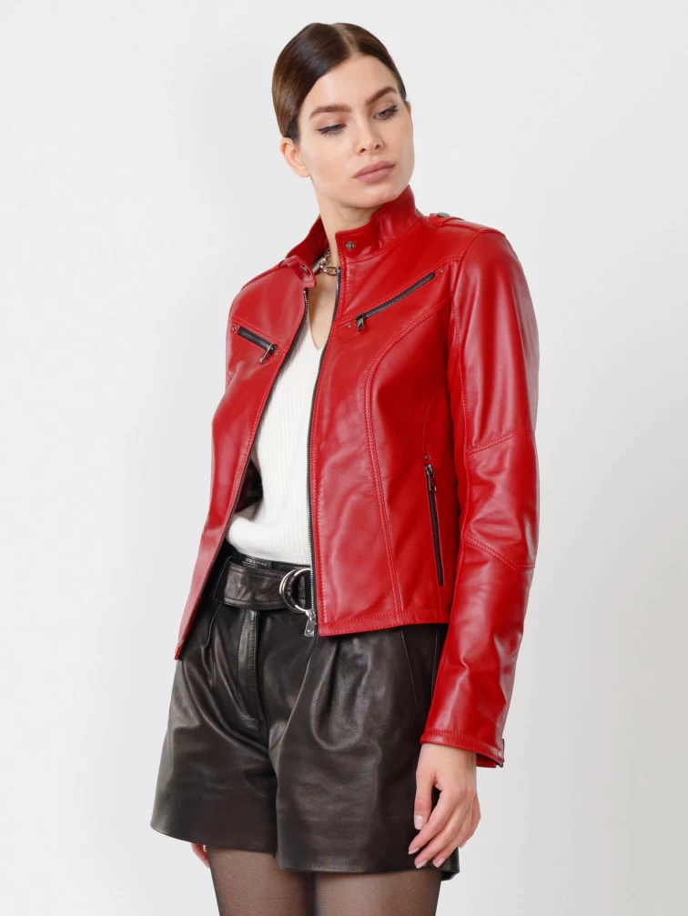 Кожаная куртка женская 399, красная, размер 48, артикул 90921-2