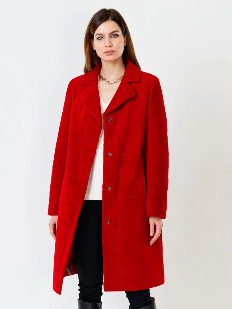 Длинная дубленка из астрагана на кнопках для женщин премиум класса 53мех, красная, размер 46, артикул 17530-0