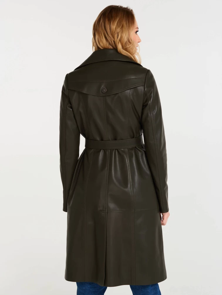 Кожаный двубортный женский плащ с поясом 3003, оливковый, размер 48, артикул 60551-4