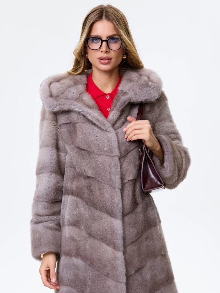 Полупальто с капюшоном из меха норки для женщин Галя(к), серо-голубое, размер 44, артикул 34100-0