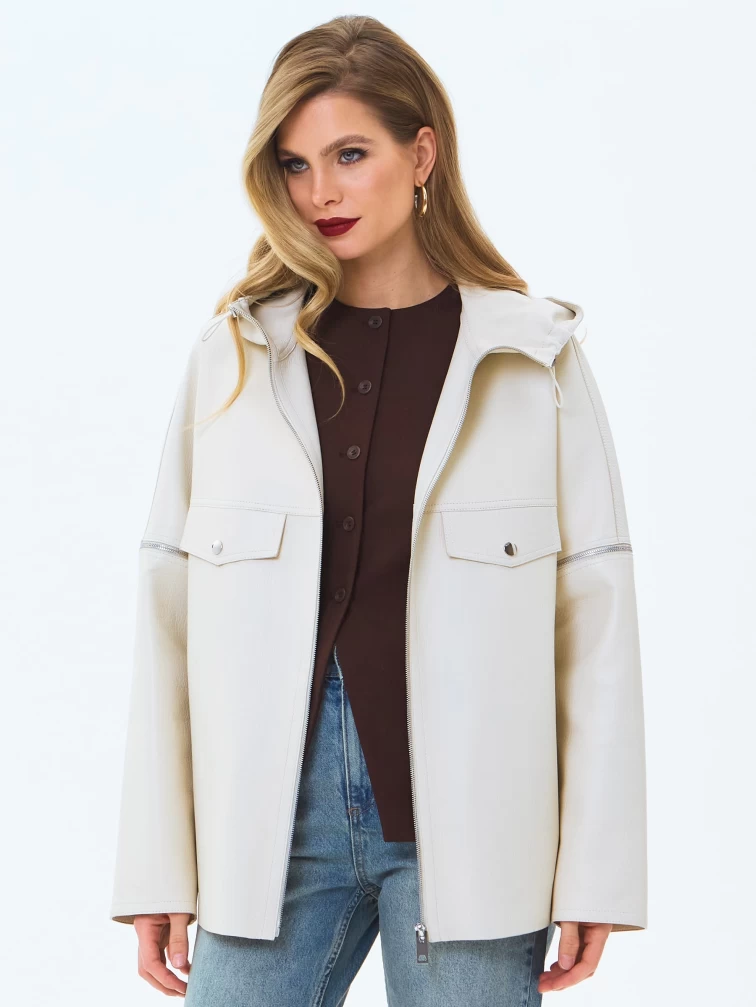 Женская кожаная куртка премиум класса 3086, бежевая, размер 46, артикул 24470-7