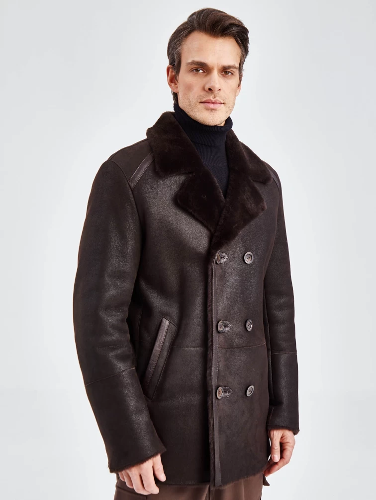 Дубленка двубортная классическая мужская 422, коричневая, размер 58, артикул 70500-6