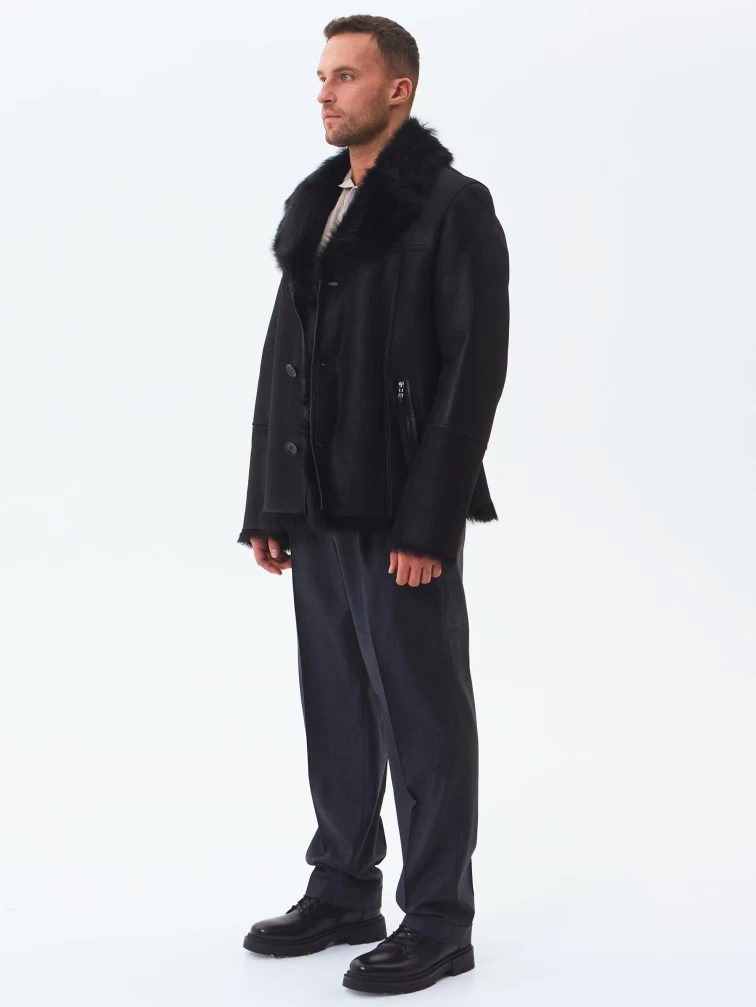 Короткая мужская дубленка из тосканы премиум класса Мишель, черная, размер 52, артикул 70631-1