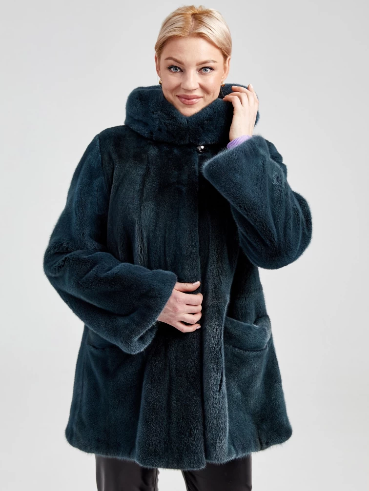 Зимний комплект женский: Шуба из меха норки Nina + Брюки 02, зеленый/черный, р. 52, арт. 111370-1