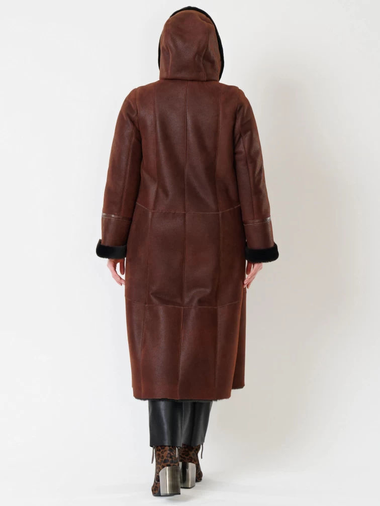 Классическая длинная женская дубленка с капюшоном 285, виски, размер 48, артикул 61180-4