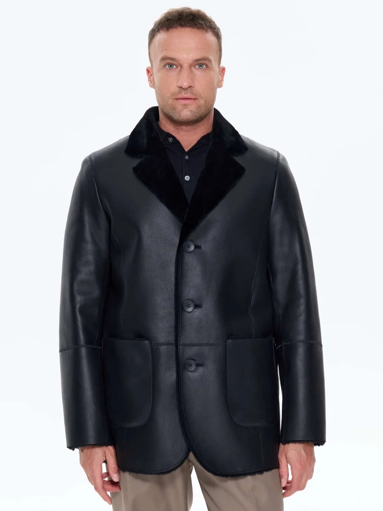 Мужская дубленка пиджак премиум класса 443, черная, размер 48, артикул 41210-4
