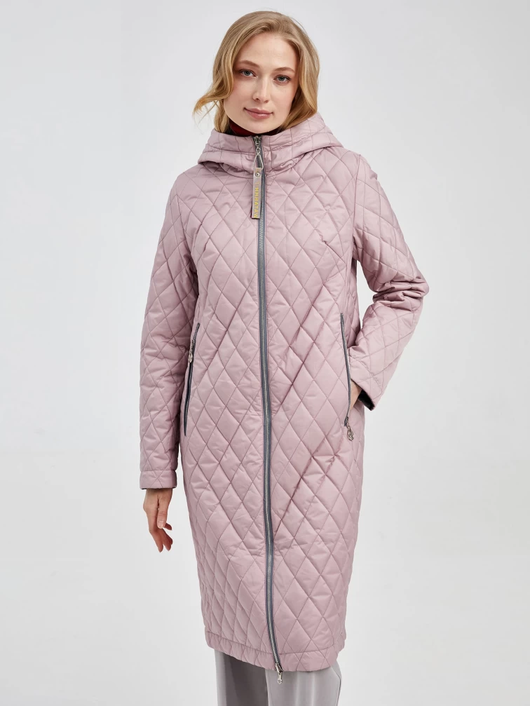 Женский текстильный двусторонний пуховик с капюшоном 21330, пудровый, размер 42, артикул 25170-0