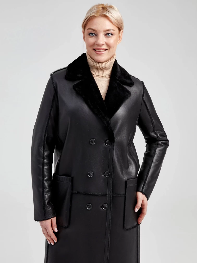 Демисезонный комплект женский: Дубленка 2000 + Брюки 03, черный/оливковый, р. 46, арт. 111226-4