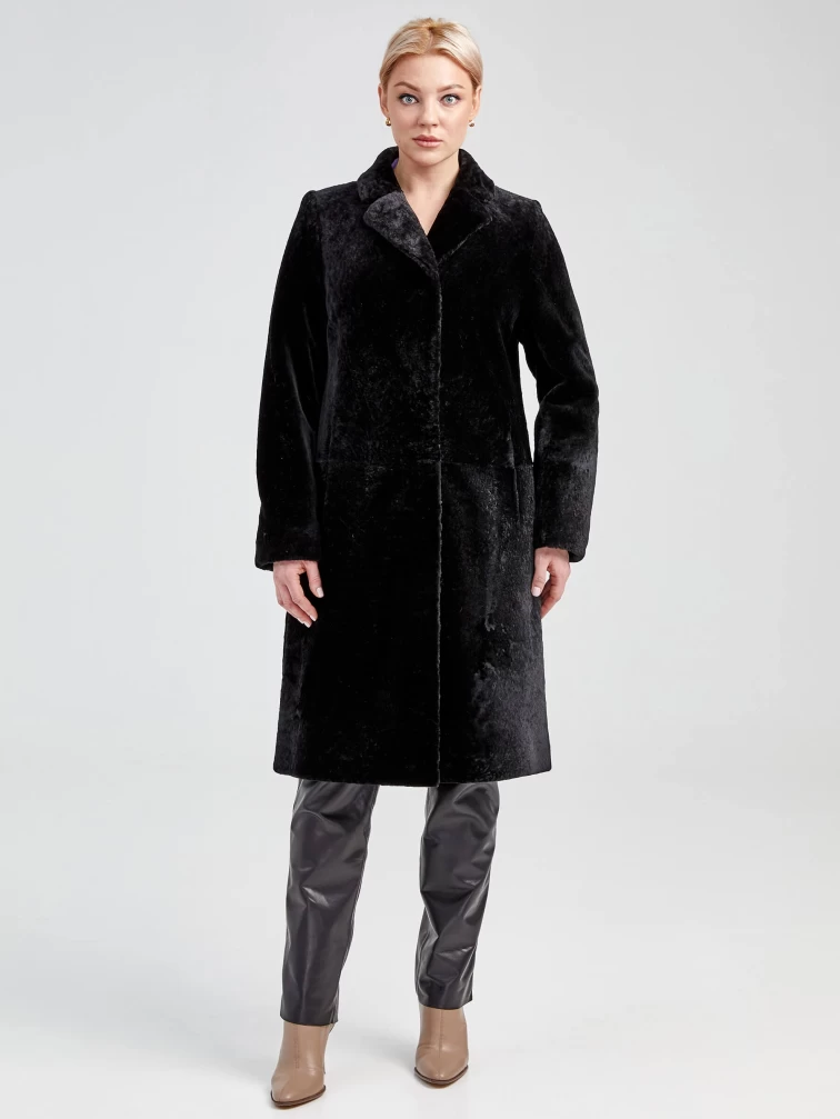 Длинная дубленка из астрагана на кнопках для женщин премиум класса 53мех, черная, размер 46, артикул 17550-6