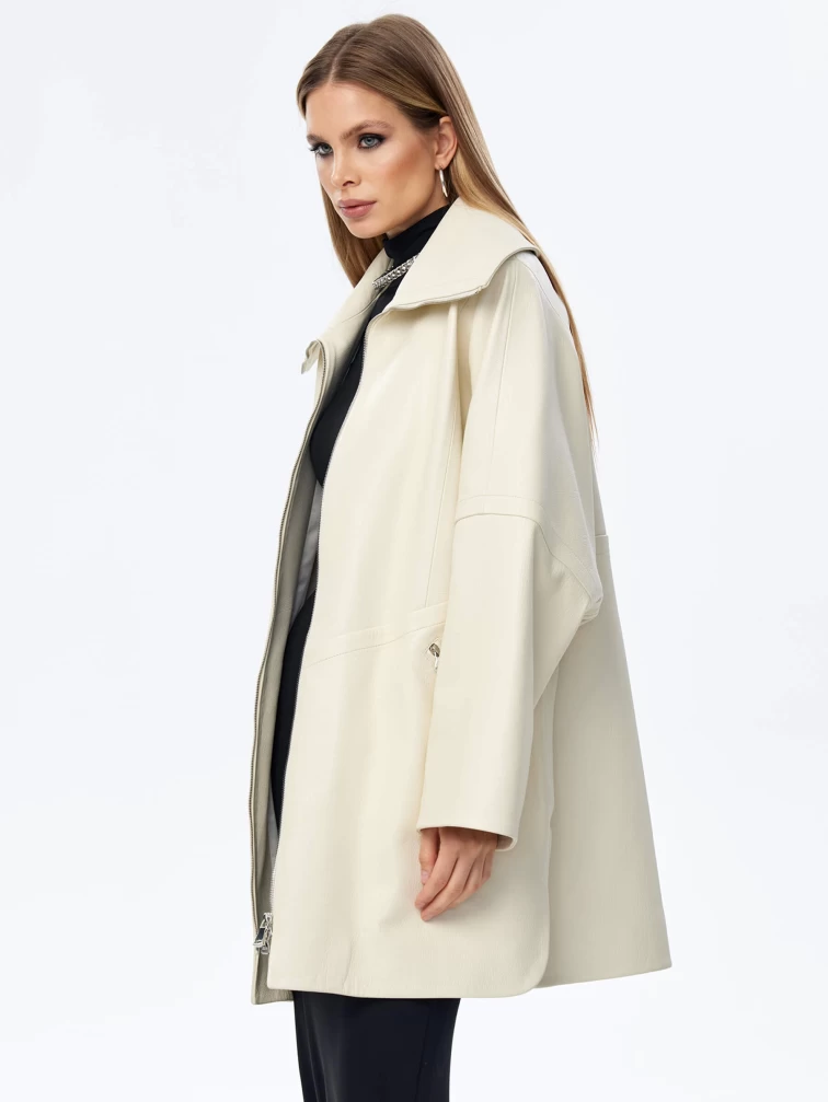 Кожаный плащ оверсайз на молнии для женщин премиум класса 3057, белый, размер 50, артикул 23530-3