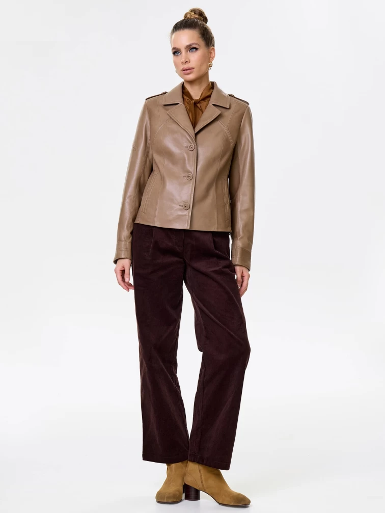 Короткая женская кожаная куртка пиджак 304, серо-коричневая, размер 46, артикул 90701-1