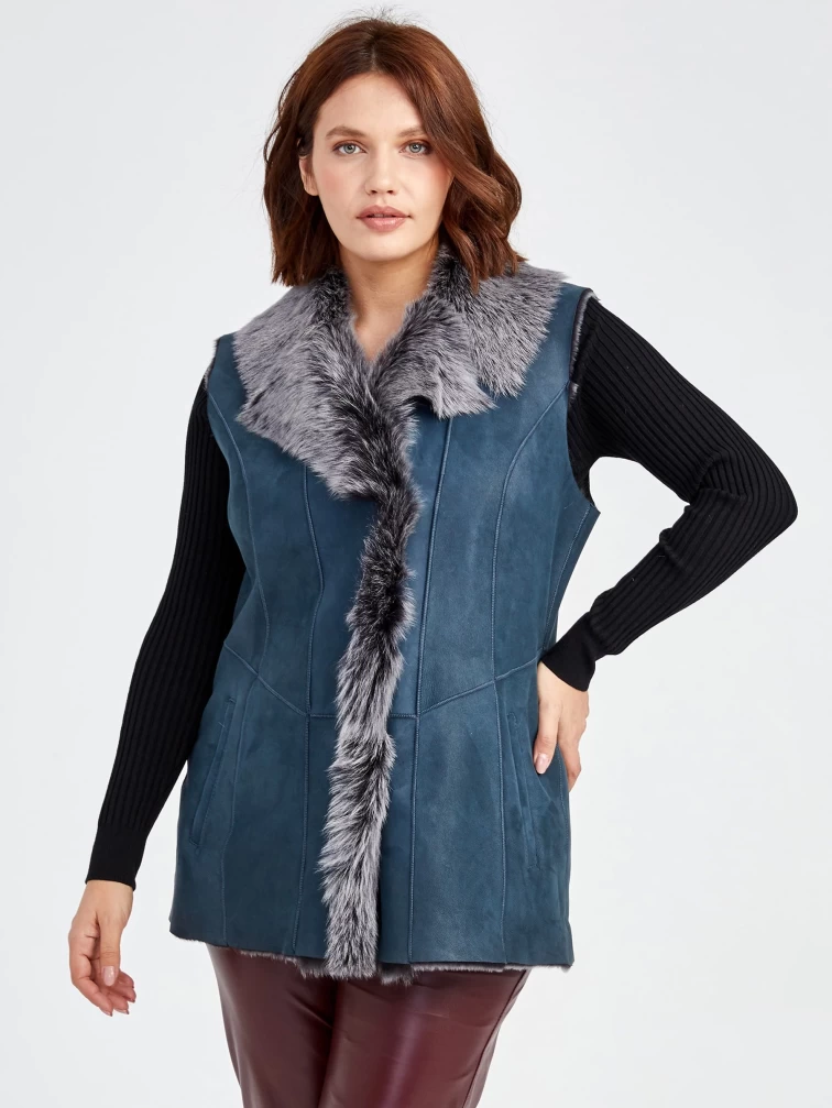 Меховой жилет из тосканы женский 02, синий, размер 52, артикул 62240-0