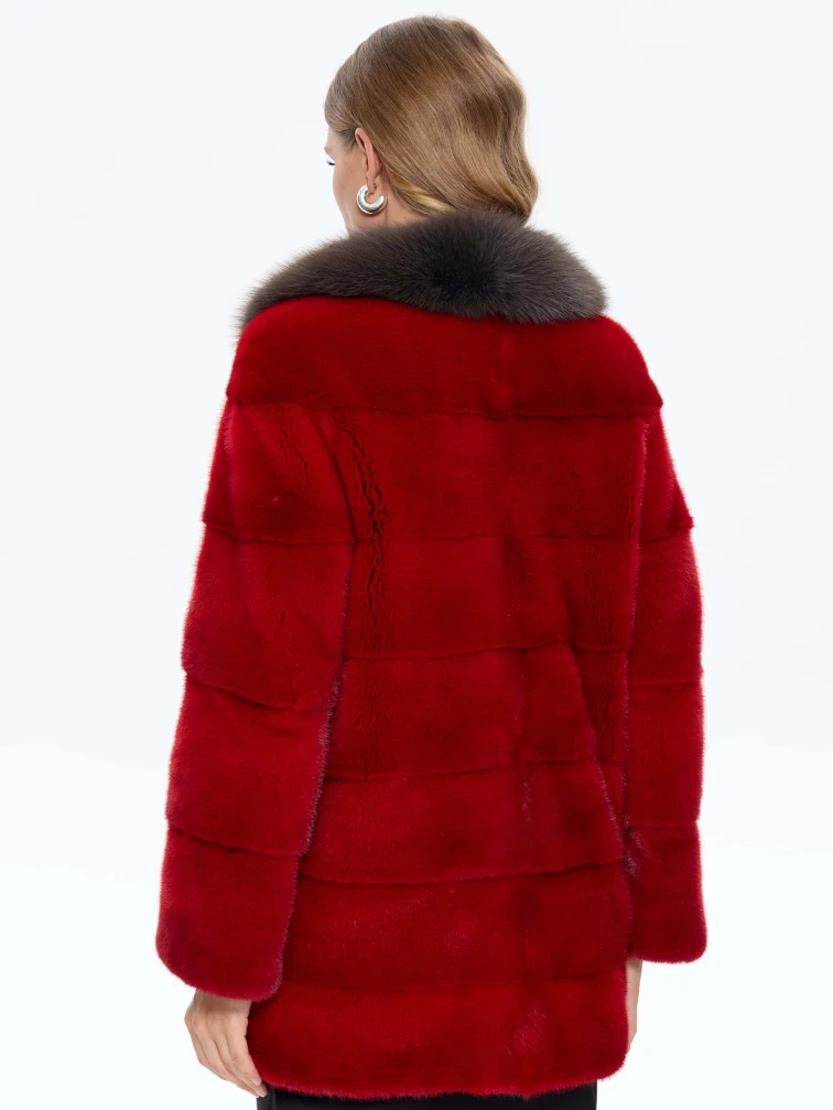 Красная норковая шуба с куницей 2Б, размер 44, артикул 65180-5