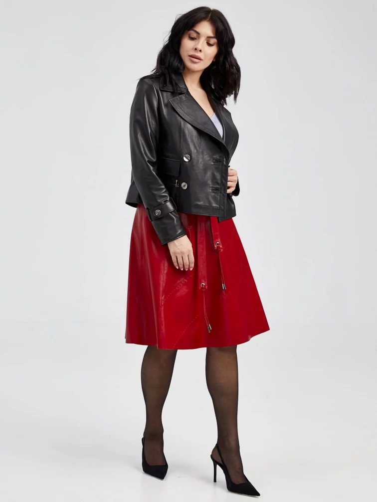 Кожаная расклешенная юбка из натуральной кожи 01рс, красная, размер 52, артикул 85141-0