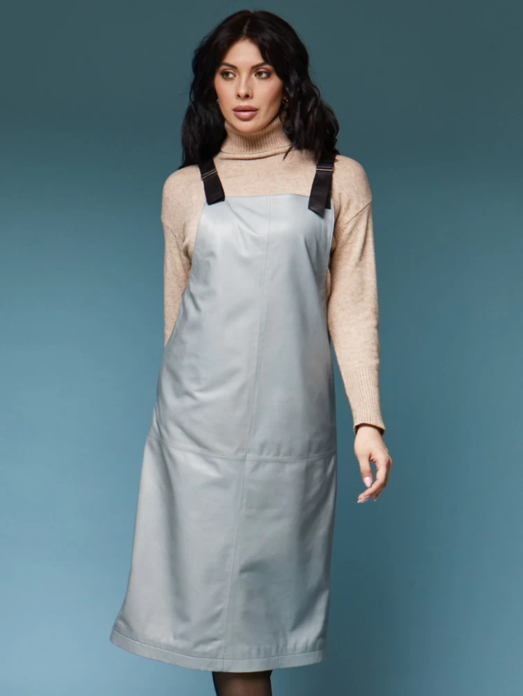 Длинный кожаный сарафан 01_1, серо-голубой, размер 46, артикул 85170-0