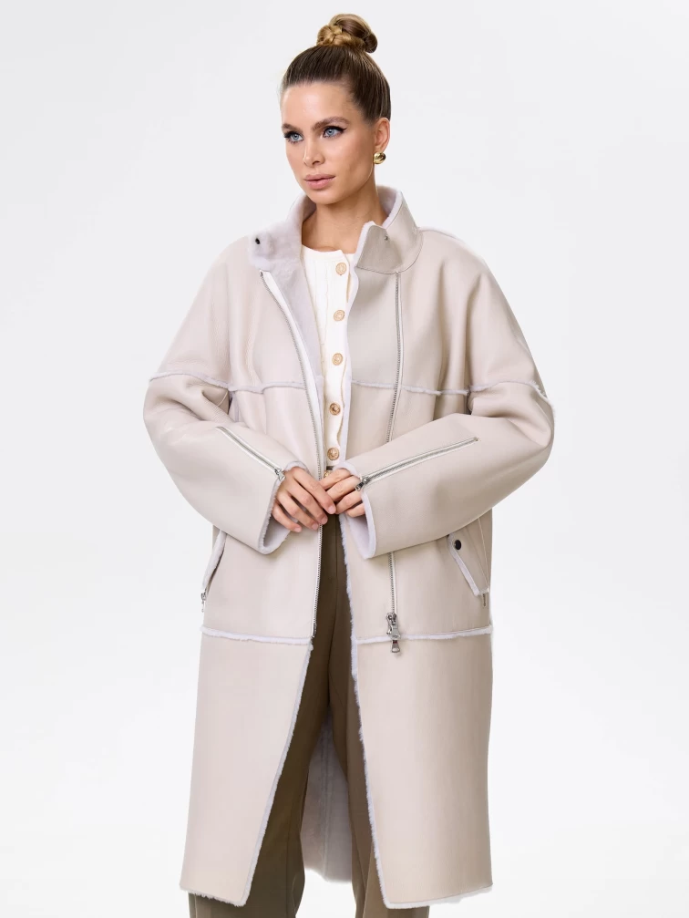 Молодежная женская дубленка на молнии премиум класса 2029, бежевая, размер 54, артикул 63010-4