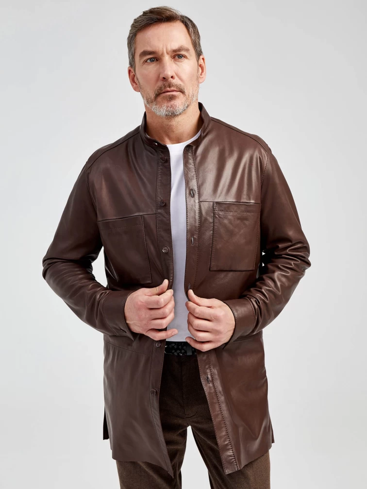 Рубашка из натуральной кожи премиум класса для мужчин 01, коричневая, размер 48, артикул 130021-1