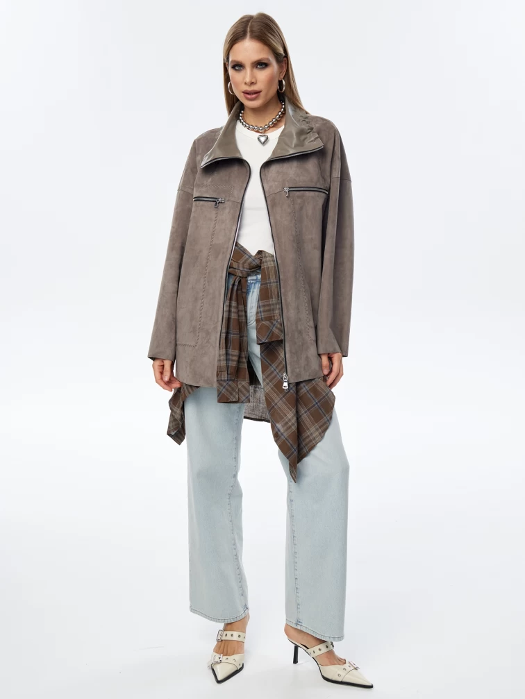 Замшевая куртка оверсайз для женщин премиум класса 3055з, серая, размер 50, артикул 24010-0