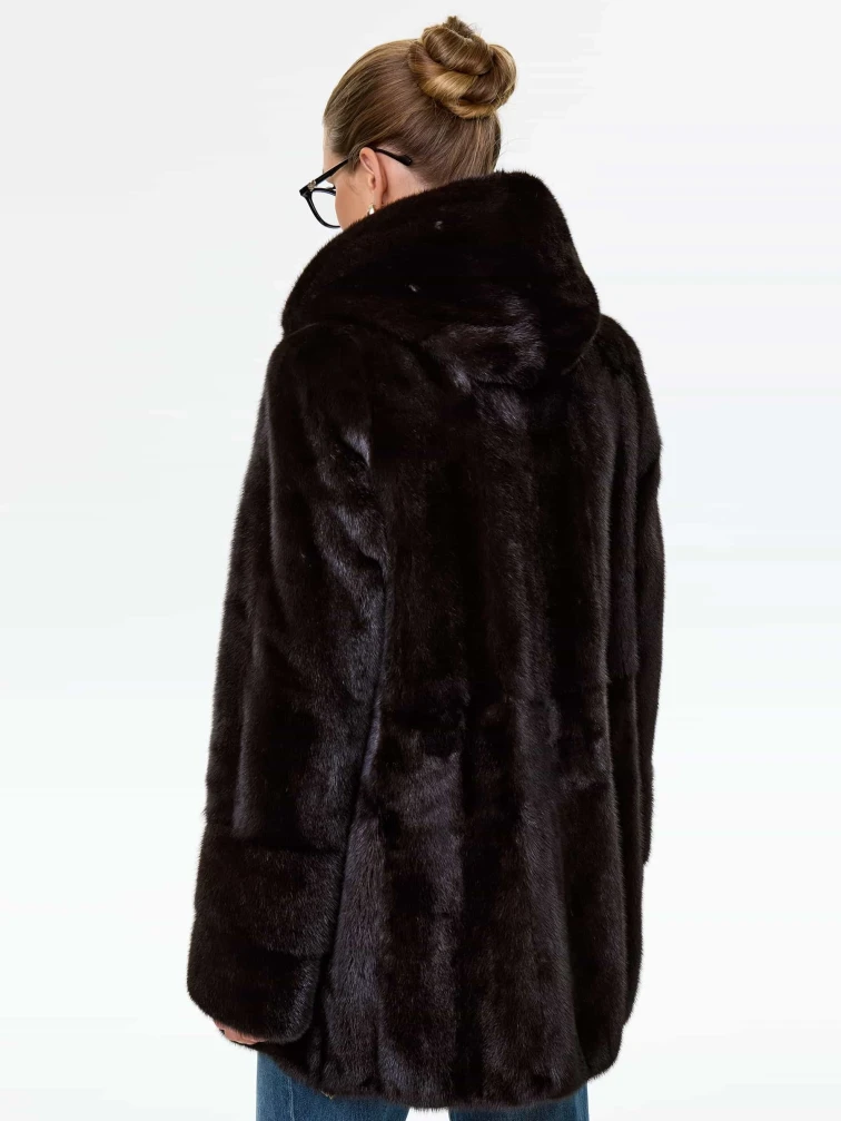 Короткая женская норковая шуба автоледи с капюшоном Елена(к), черная, размер 52, артикул 64540-5