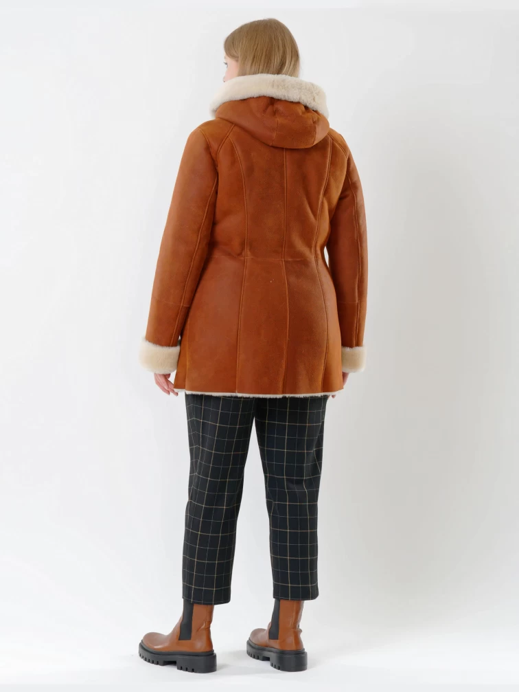 Короткая женская дубленка косуха с капюшоном 200, табачно-рыжая, размер 44, артикул 62132-4