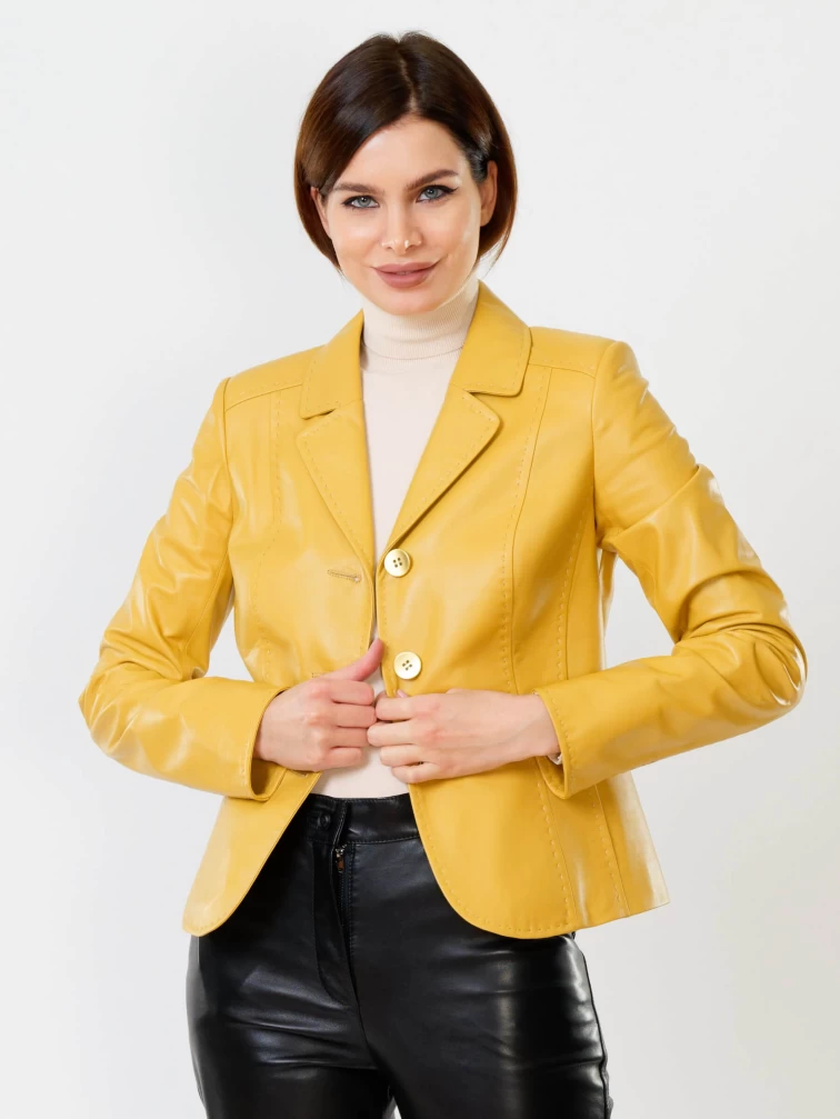 Желтый кожаный пиджак для женщин премиум класса 316рс, размер 44, артикул 90090-0