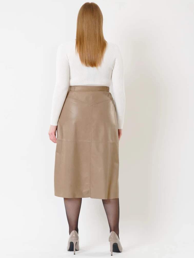 Длинная кожаная юбка 08, серо-коричневая, размер 50, артикул 85310-5