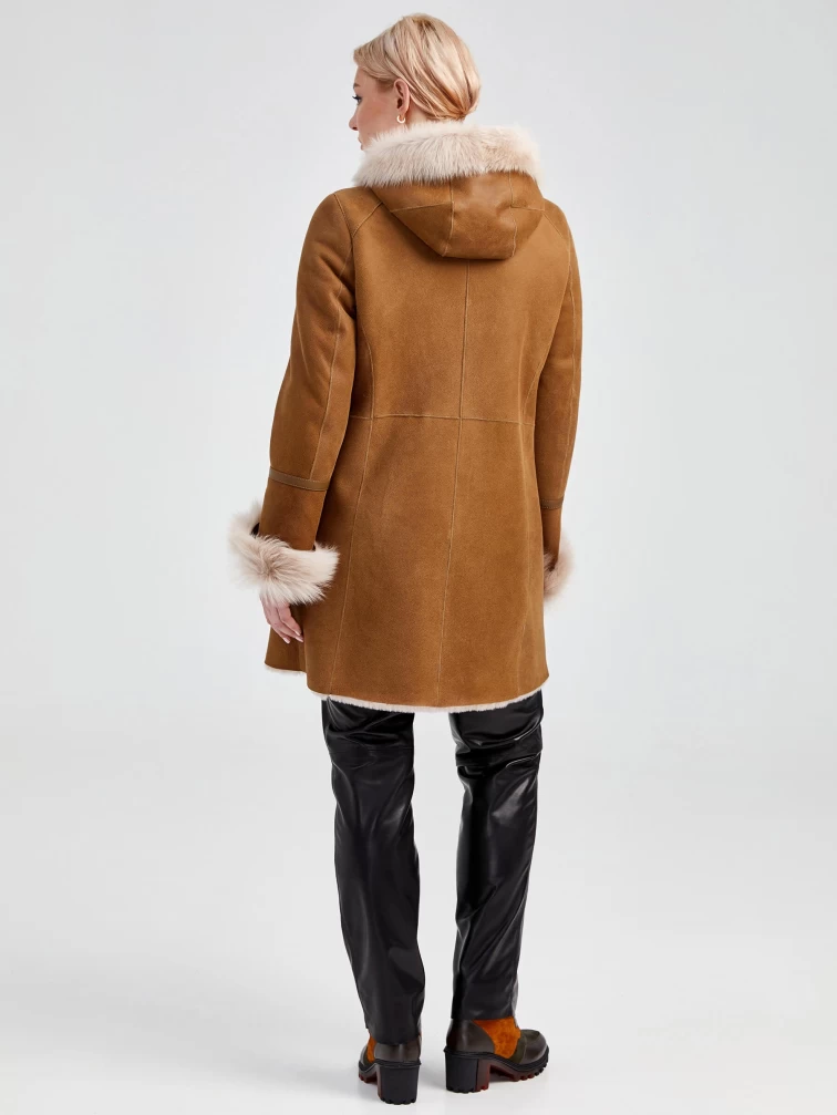 Дубленка косуха женская с капюшоном из тосканы 293, бежевая, размер 42, артикул 62481-6