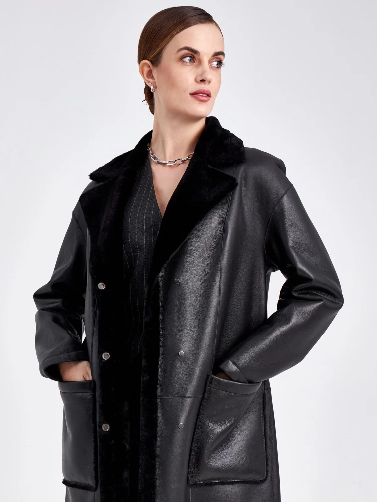 Длинная женская дубленка оверсайз премиум класса 2002, черная, размер 50, артикул 62452-3