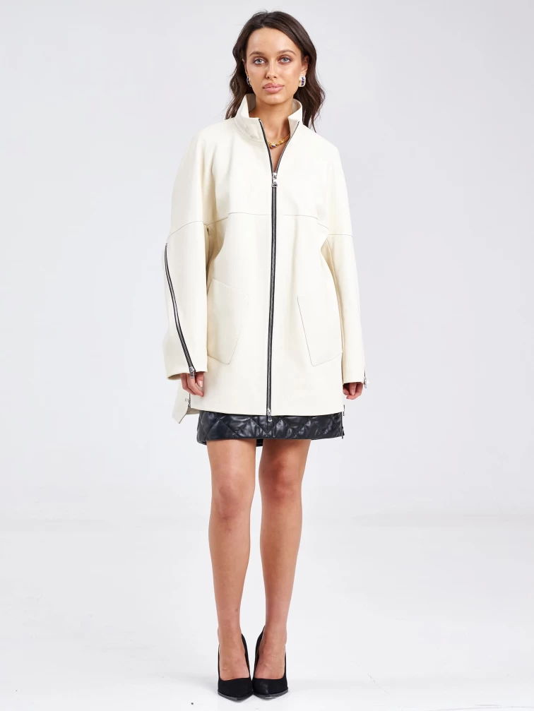 Кожаная женская куртка оверсайз премиум класса 3038, белая, размер 50, артикул 23150-7
