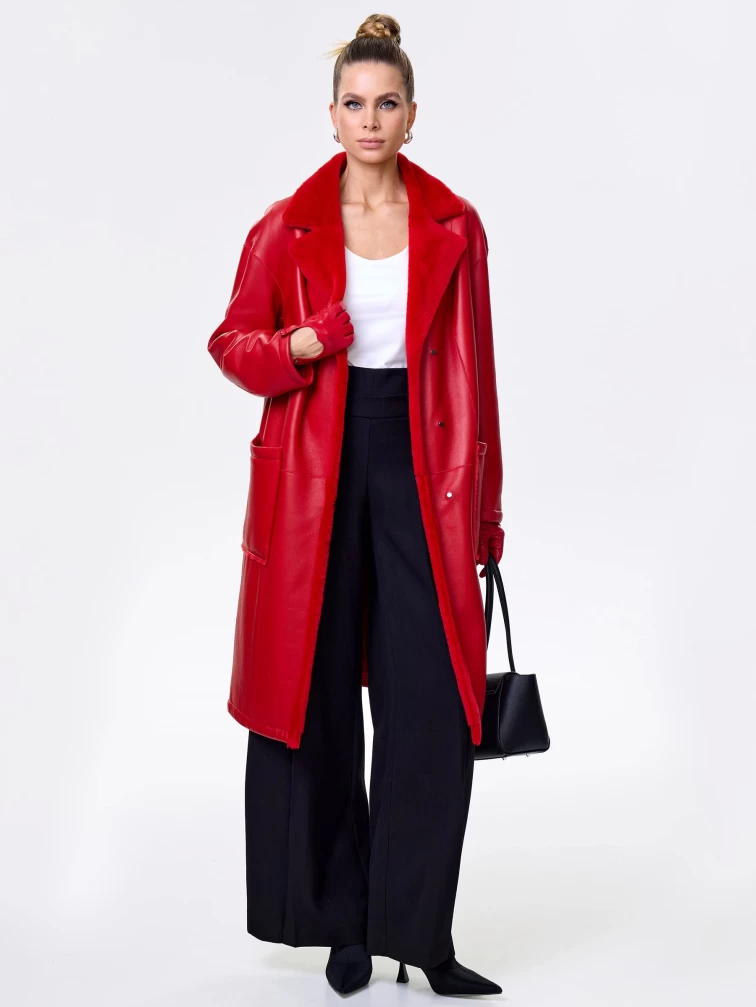 Длинная женская дубленка оверсайз премиум класса 2002, красная, размер 44, артикул 62441-6