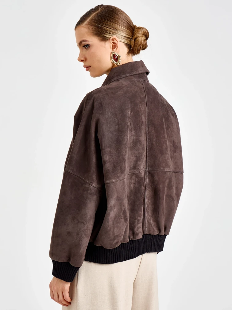 Женская замшевая куртка бомбер премиум класса 3106з, серая, размер 46, артикул 92430-5