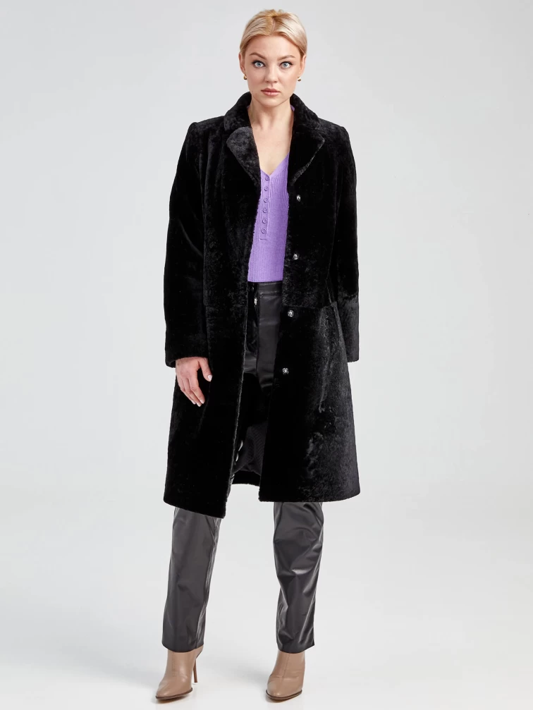 Длинная дубленка из астрагана на кнопках для женщин премиум класса 53мех, черная, размер 46, артикул 17550-5