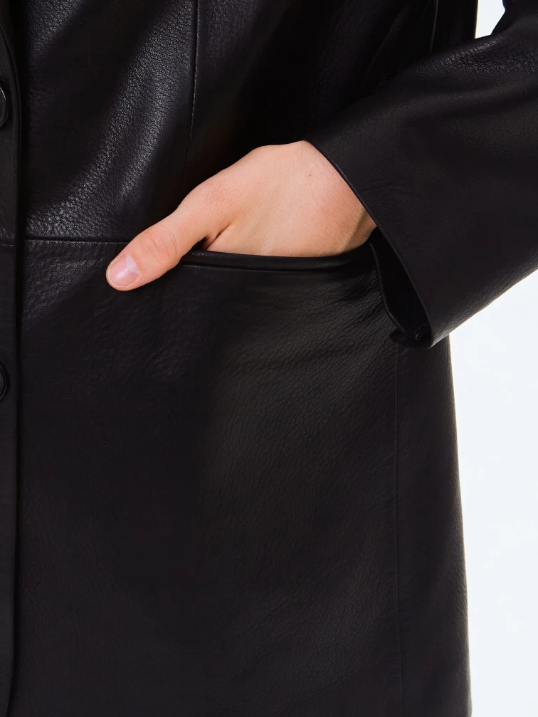 Кожаный женский пиджак премиум класса 3096, черный, размер 46, артикул 24490-2