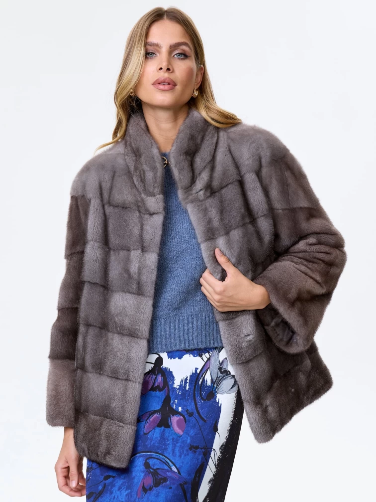 Норковая поперечная куртка женская Ольга(в), графитовая, размер 46, артикул 34030-6